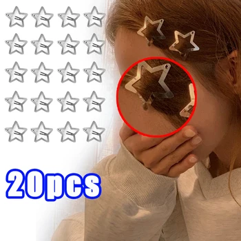 10/20pcs Y2k 90s Esteetika Hõbe Pentagramm Star Armas Lahe Trend Metallist Star Barrettes Naiste Snap-Klamber Mood Headdress