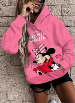 2022 sügisel uus Disney Minnie mood praetud street kampsun tüdruk cartoon prindi pikkade varrukatega kõik-sobib tasku kapuutsiga top