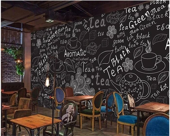 beibehang Kohandatud loominguline käsitsi joonistatud imitatsioon tahvli must ja valge kohvik tapeet lounge restoran taustapildina