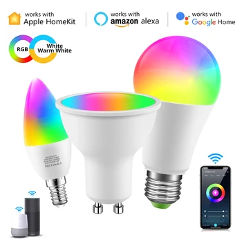 Homekit/Tuya Smart Elu Wifi LED Lamp E14 E27 GU10 RGBW inteligente Led Lambi Tööd Siri Alexa Google Kodu