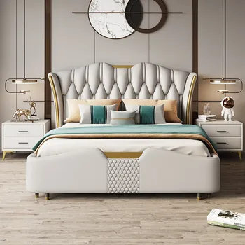 Itaalia kaasaegse ja lepingulise kerge luksuslik nahast voodi 1,8 m topelt minimalistlik tuul magamistuba advokaat asuvad suur voodi kõrge