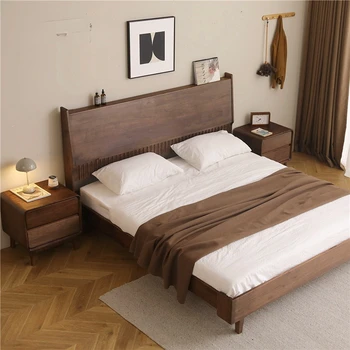 Kohandatud Põhja-Ameerika must pähkel lihtne täispuidust voodi magamistoas Kaasaegne Nordic light luksus orel oak1.8m topelt pulmad voodi