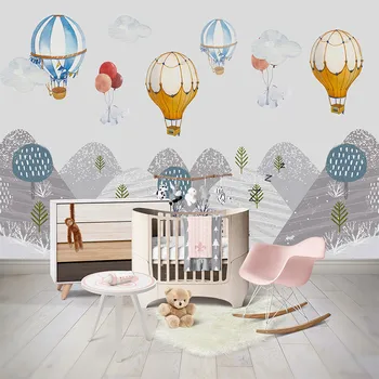 Lihtne käsitsi maalitud hot air balloon mountain home custom 3D tapeet seina kleebised elutuba, magamistuba