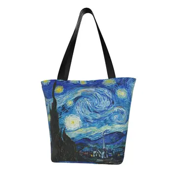 Naljakas Vincent Van Gogh Starry Night Shopping Tassima Kotid On Korduvkasutatavad Õli Maali Kunsti Müüvas Lõuend Shopper Õlakott