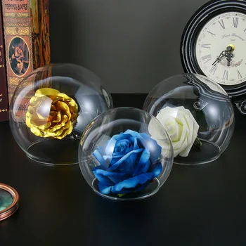 Sfääriline Klaas Cloche Jar vitriin Kate Terrarium Pudel koos Puidust põhjaga Akrüülist tolmukate Display Box Lill, Kast Koju