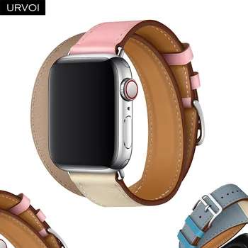URVOI Uus Kahekordne Tour rihm Apple Watch band series 7 6 SE 5 4 3 ehtne Nahk kaarde iwatch extra-pikk vöö 41 45mm