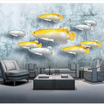 wellyu Kohandatud taustpildi de papel parede Hiina Uus 3D-kolmemõõtmeline reljeef kala üheksa kala seina kaunistamiseks maali