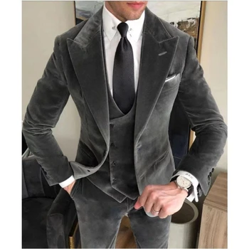 Äri Meeste Ülikonnad Velvet Pintsak Elegantne Määrab Ametliku Pulm Slim Fit Custom Made Men 3 Tükki Komplekt Jakk+Püksid+Vest